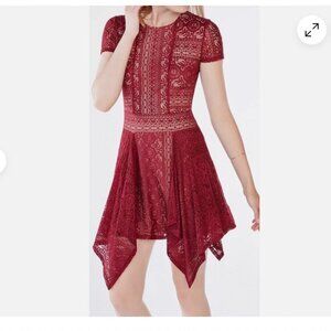 BCBG MAXAZRIA Aileen Floral Lace Red Maroon Dress Small